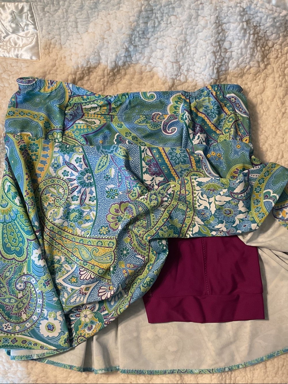 Paisley Sparkle Skirt with Burgundy Shorts - Women's Blue-Green Print